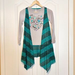 Knit Works Love Gray Long Sleeve Shirt with Open Vest Cardigan Size Medium